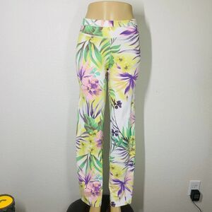 Dal Costa flare wide leg Brazilian leggings pants white green print sz s womens